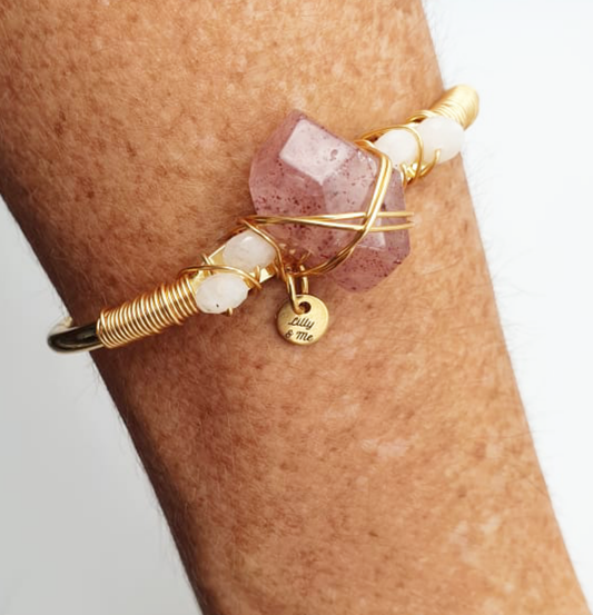 Strawberry Quartz & Moonstone Bangle