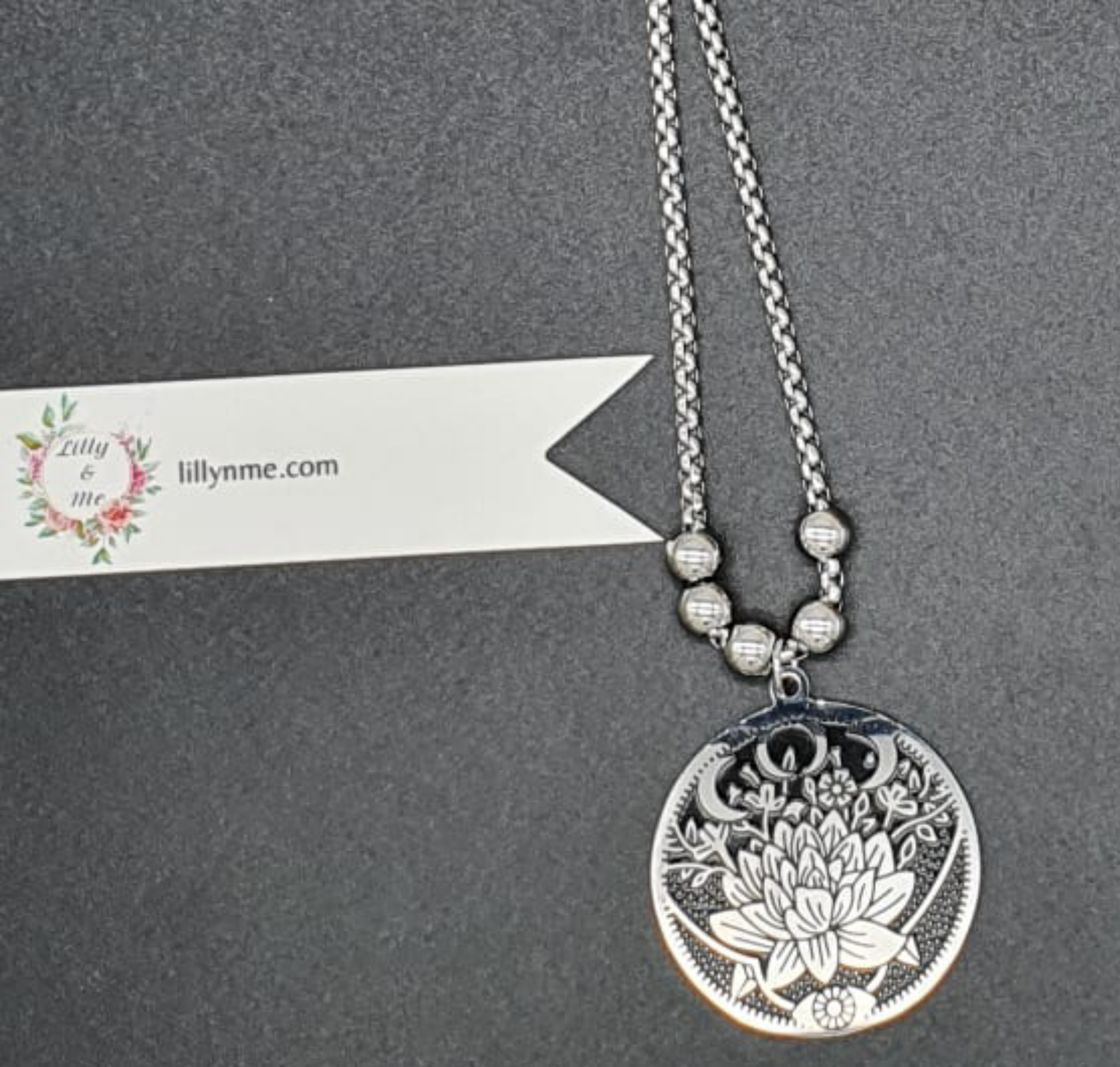 Triple Moon Lotus Necklace