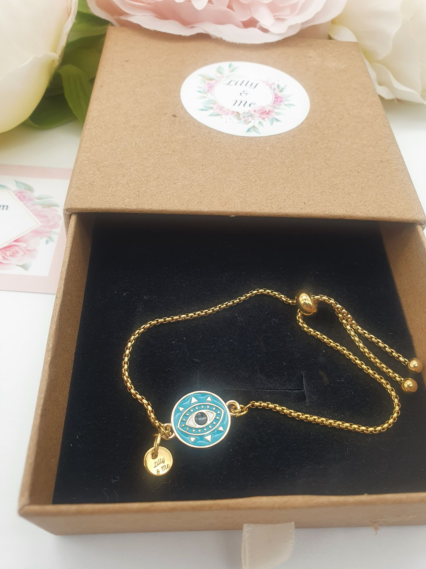 Gold & Teal Evil Eye Bracelet
