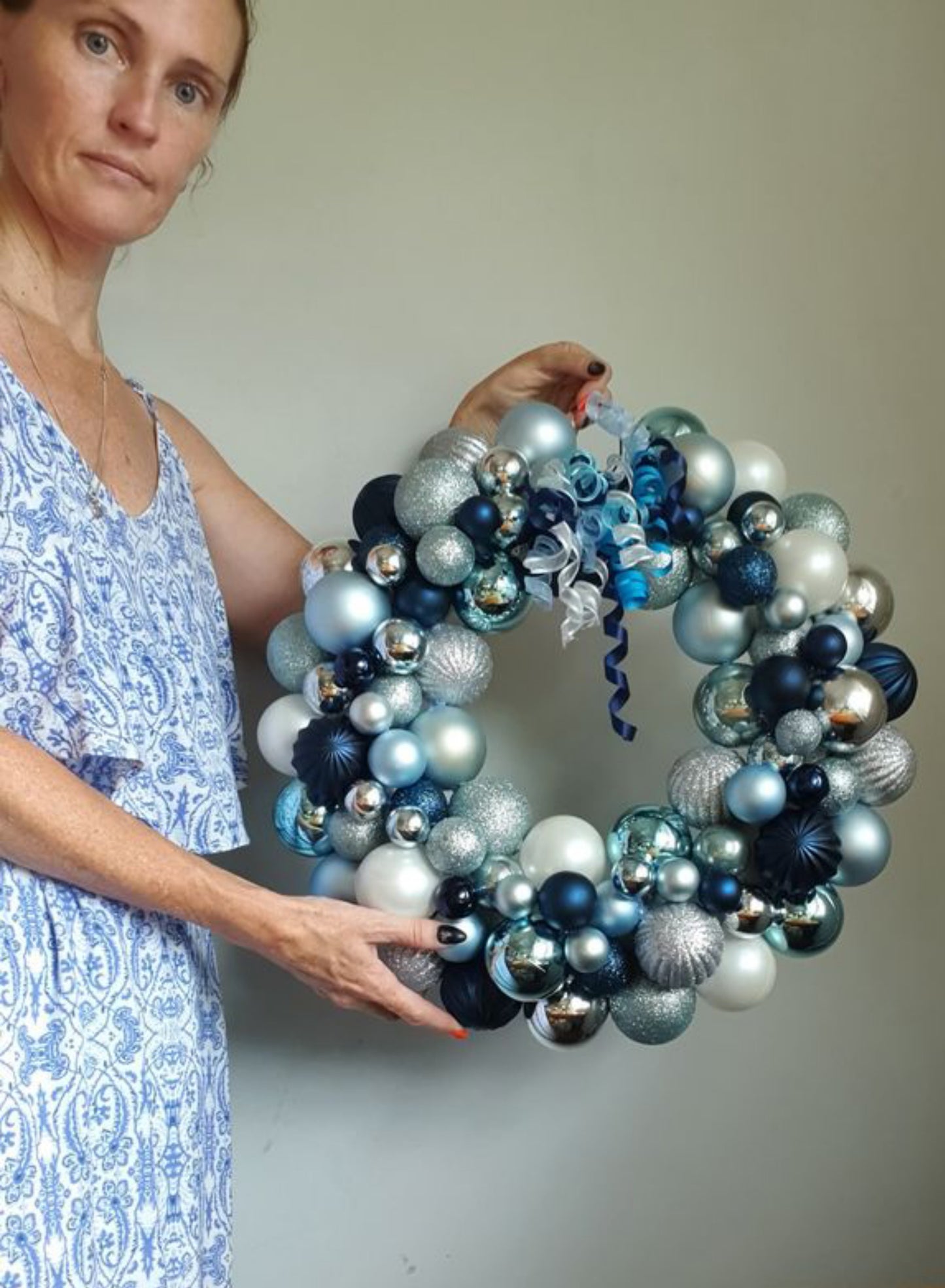 Blue & Silver Large Bauble Wreath