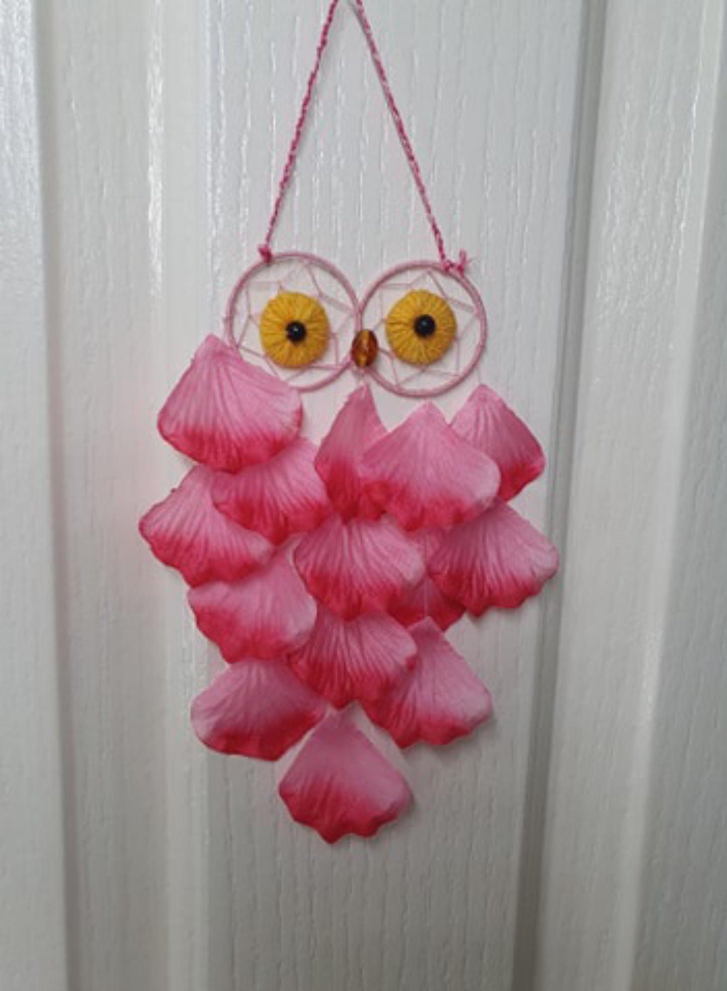 Sweet Light and Flowery Protective Petal Owl Dreamcatcher hanging.