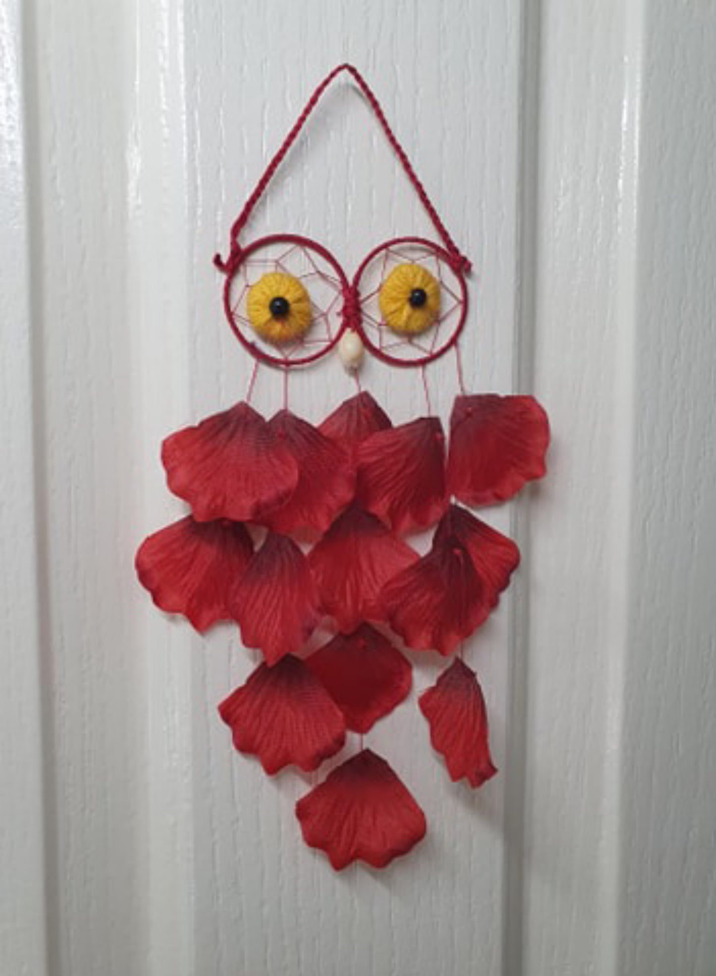 Sweet Light and Flowery Protective Petal Owl Dreamcatcher hanging.