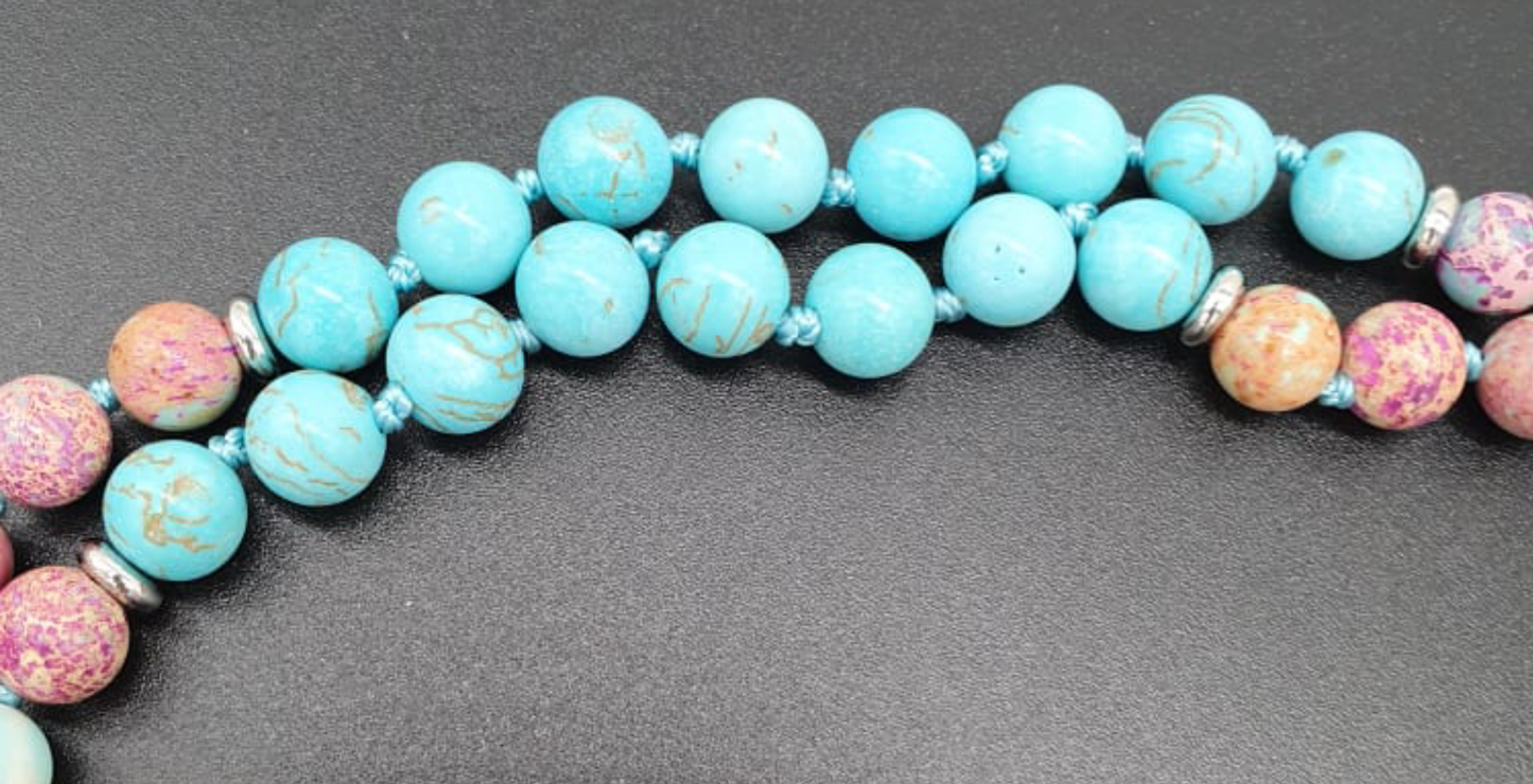 Turquoise and Violet Imperial Jasper  Mala