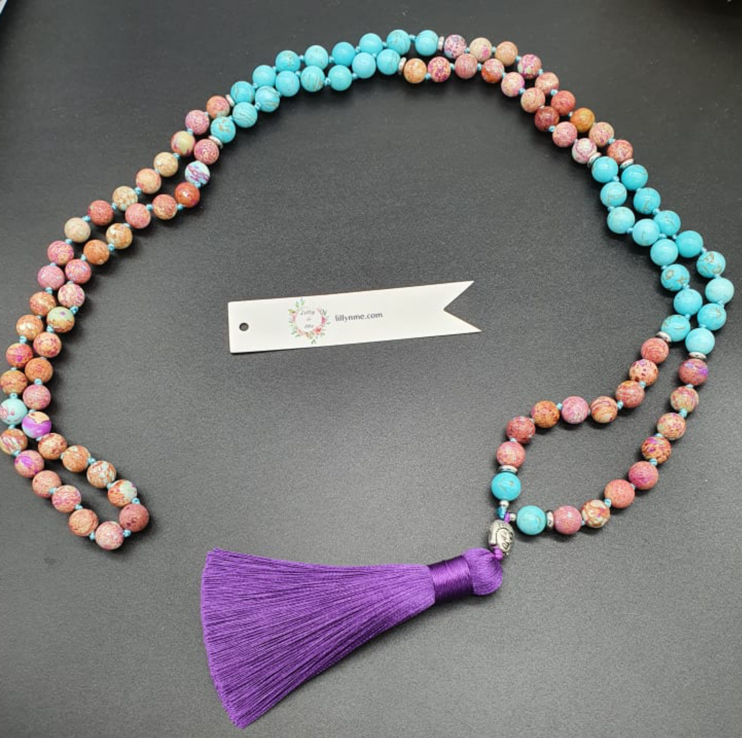 Turquoise and Violet Imperial Jasper  Mala