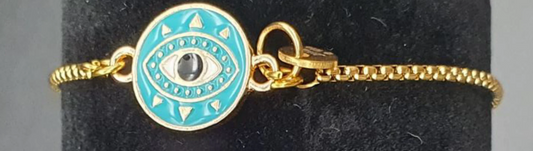 Gold & Teal Evil Eye Bracelet